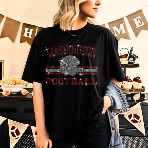 Washington Football Rhinestone T-Shirt, Sports Lovers Tee-Shirt, Unisex Men's Women's Sweatshirt, Fans Game Day Cheer Shirt, Team Mom Tee