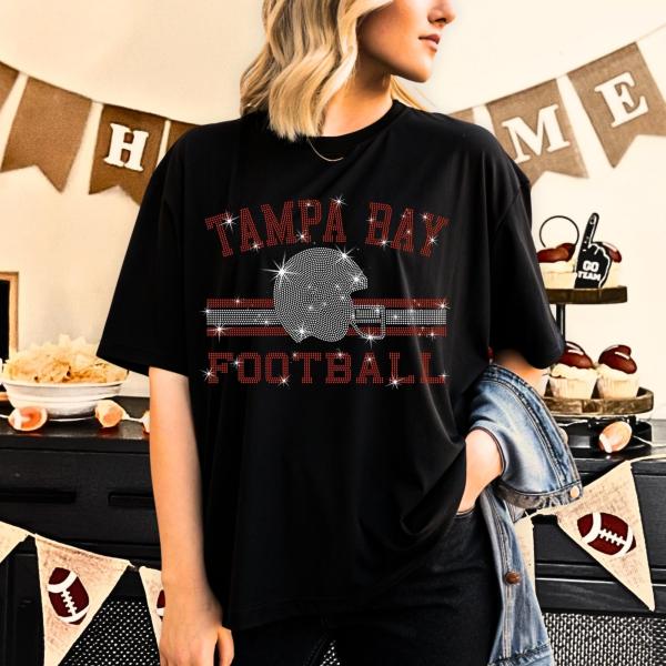 Tampa Bay Football Rhinestone T-Shirt, Game Day Team Spirit Mascot Shirt, Cotton Casual Wear, Unique design Tailgate Apparel
