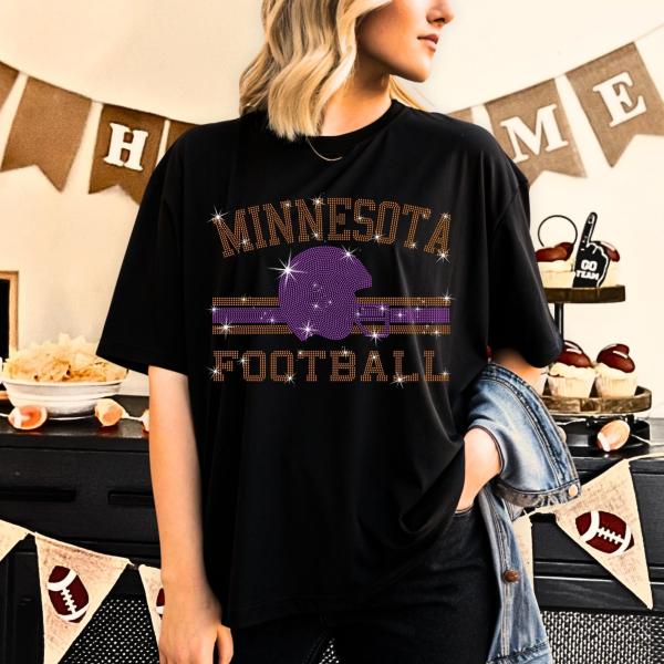 Minnesota Football Rhinestone T-Shirt, Favorite Team Bling Shirt, Sports Season Fans Mascot Shirt, Tee-Shirt Gift Idea for Sunday Games