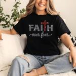 Faith Over Fear Rhinestone Shirt, Religious Shirt, Inspirational Tee, Faith Shirt, Positivity, Empowerment, Christian Motivational Gift Tee