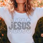 Jesus Text Art Rhinestone T-Shirt, Jesus Lover Gift, Comfort Colors Christian Tee-Shirt, Faith Based Apparel, Retro Christian Shirt
