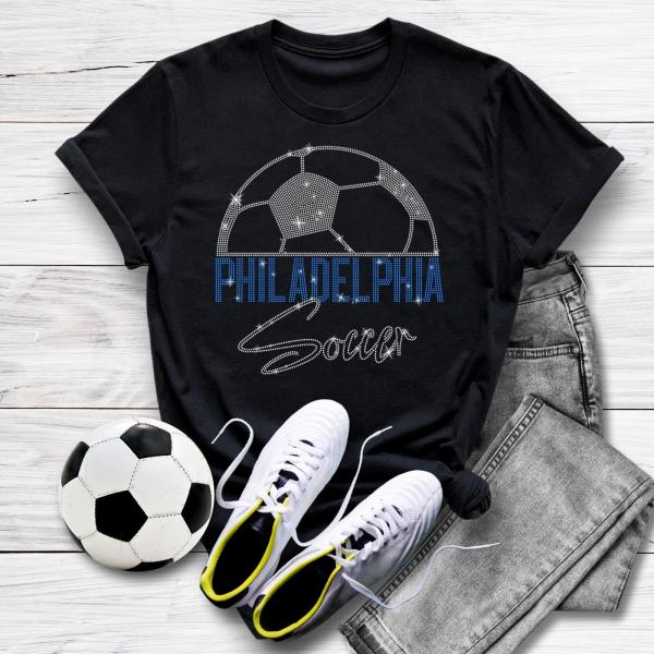 Philadelphia Rhinestone T-Shirt, Sundays are Soccer Shirt, Aesthetic Tops Shirt, Athletic Apparel, Fit Cotton Outfit, Gifts for Boyfriend