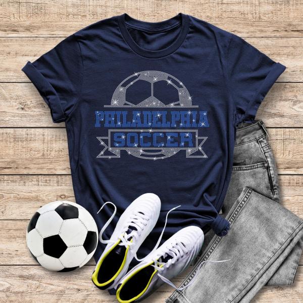 Philadelphia Rhinestone T-Shirt, Soccer Team Tee, Soccer Fan Sports Apparel, Soccer Mom Clothing  Gift for Women, Gift for Sport Lover