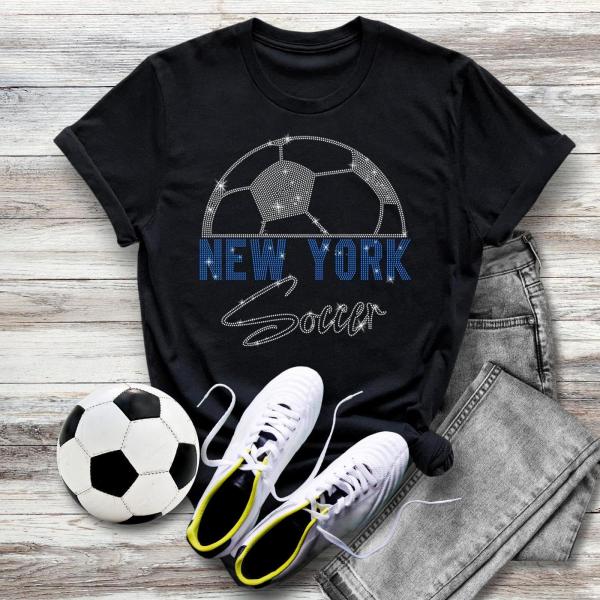 New York Rhinestone T-Shirt, Vintage Soccer Apparel, Team Supporters Outfit, Athletic Unisex Apparel, Funny Shirt for Mom, Fit Cotton Tee