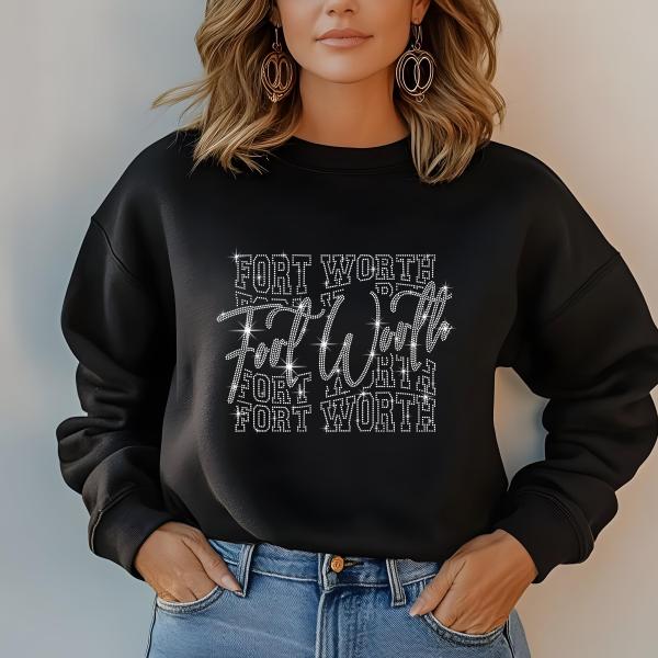 Fort Worth Rhinestone Football T-Shirt - Sparkly Game Day Tee for Fans, Tailgates & Sports Events - Game Day Gift for Football Lovers