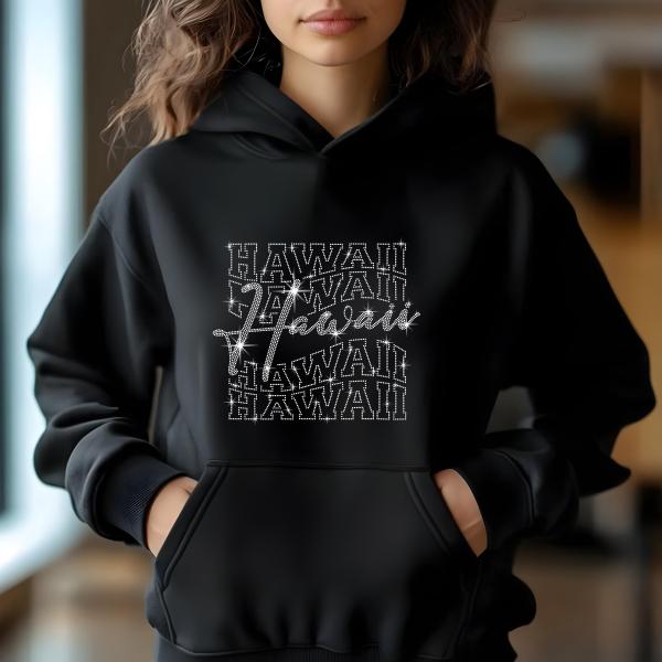 Hawaii Rhinestone Football T-Shirt - Sparkly Game Day Tee for Fans, Tailgates & Sports Events - Game Day Gift for Football Lovers