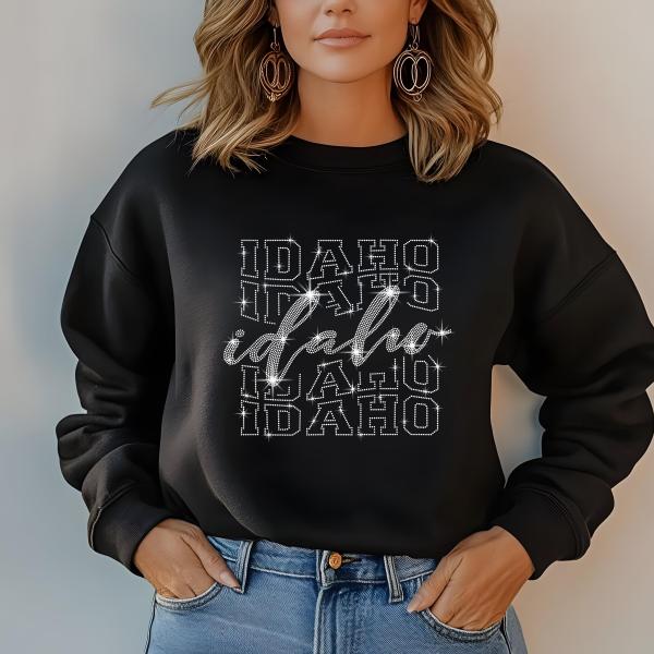 Idaho Rhinestone Football T-Shirt - Sparkly Game Day Tee for Fans, Tailgates & Sports Events - Game Day Gift for Football Lovers