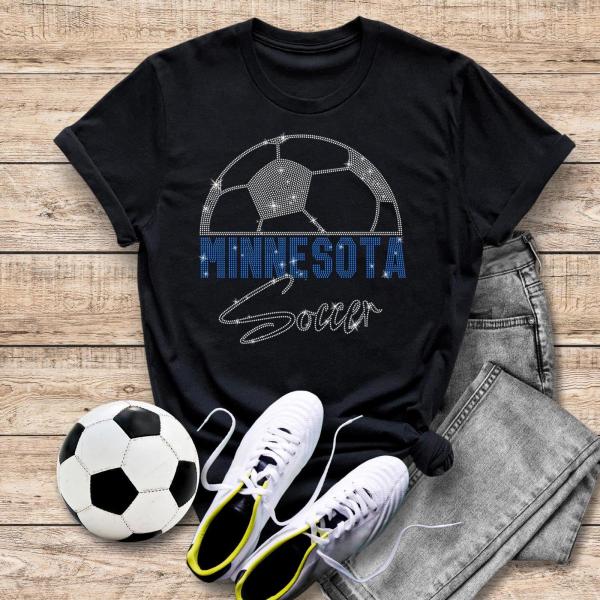 Minnesota Rhinestone T-Shirt, Classic Cut High-Quality Soccer Tee-Shirt, Perfect Gift for Soccer Enthusiasts, Sports Lovers Stadium Outfit