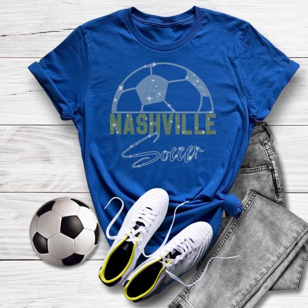 Nashville Rhinestone T-Shirt, Soccer Tournament Shirt, Game Day Sports Apparel, Super-Soft Adult and Youth Tee, Unique Design Athletic Shirt