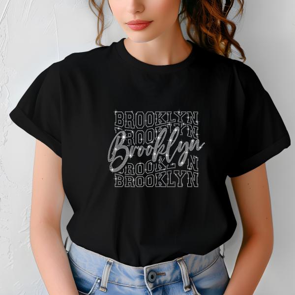 Brooklyn Rhinestone Football T-Shirt - Sparkly Game Day Tee for Fans, Tailgates & Sports Events - Game Day Gift for Football Lovers