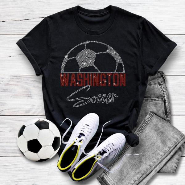 Washington Rhinestone T-Shirt, Athletic Apparel Gift for Soccer Fans, Soft Comfortable Sports Outfit, Unique Design Eye Catching Team Shirt