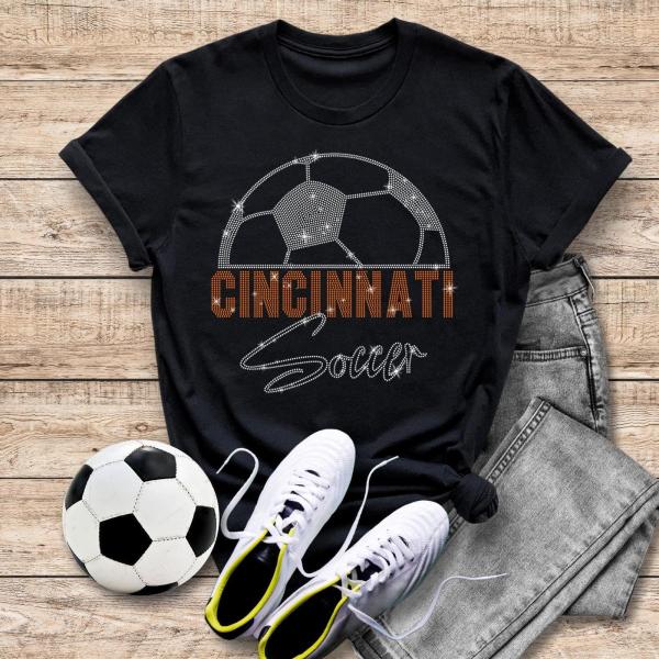 Cincinnati Rhinestone T-Shirt, Soccer Team Colors Mascot Shirt, Unique Sports Design Shirt, Patriotic Tee Shirt Gifts For Adult Youth