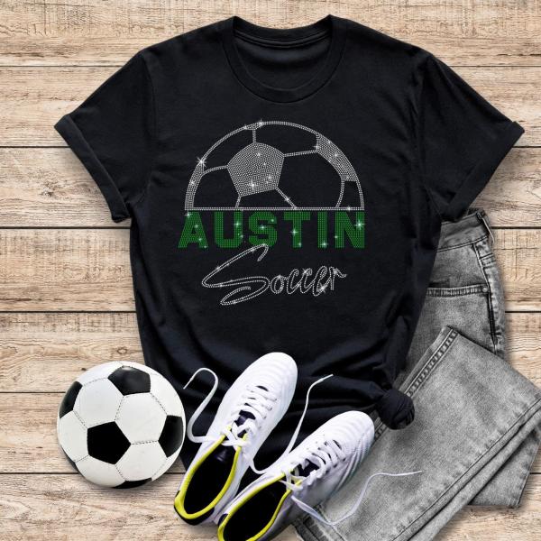 Austin Rhinestone T-Shirt For Soccer Game, Gifts for Sports Fan, Unisex Jersey Shirt, Favorite Sport Team Shirt, High-Quality Season Shirt