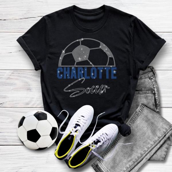 Charlotte Rhinestone T-Shirt, Unique Soccer Shirt Gift, Perfect for Fans and Supporters, Team Merch, Soccer Fan Apparel, Sporty Sweatshirt