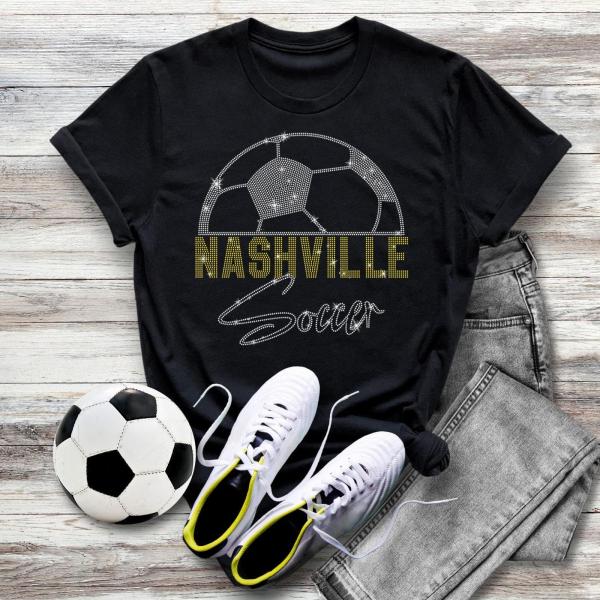 Nashville Rhinestone T-Shirt, Soccer Tournament Shirt, Game Day Sports Apparel, Super-Soft Adult and Youth Tee, Unique Design Athletic Shirt