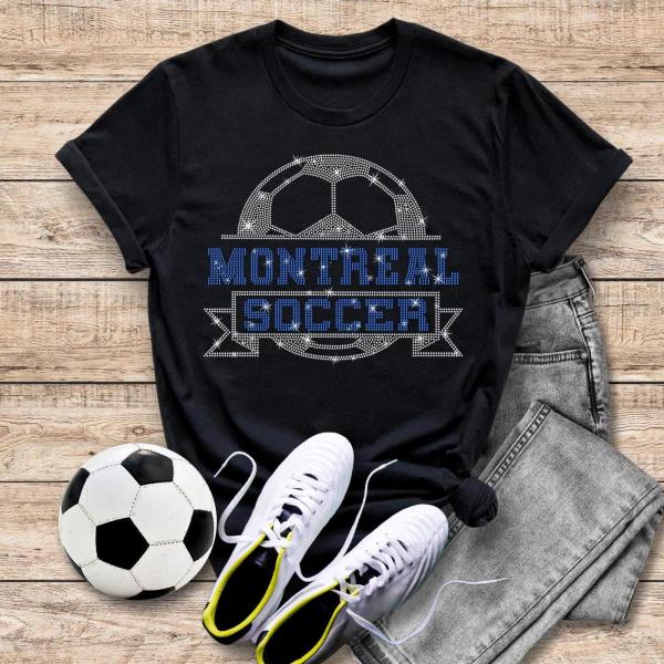 Montreal Rhinestone T-Shirt, Soccer/Football Season Sports Tee, Retro Soccer Apparel, Comfort Colors Soccer Team Gift, Sports Ladies Shirt
