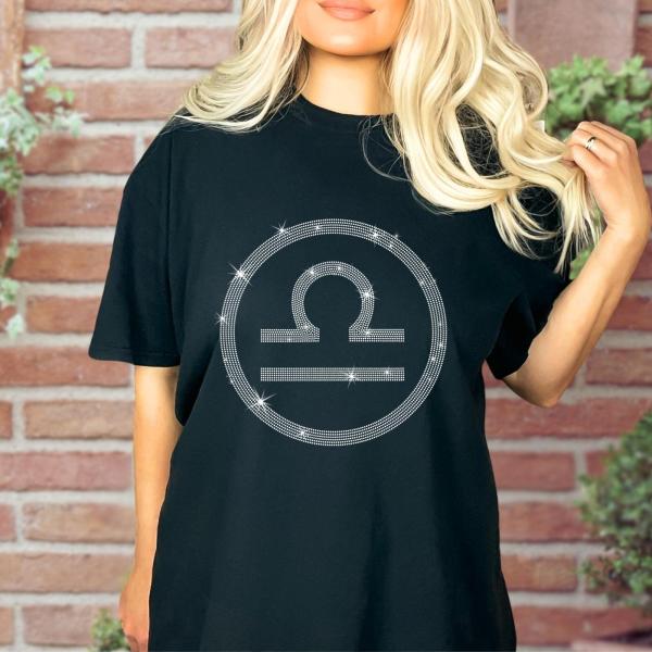 Libra Birth Sign Rhinestone T-Shirt, Trendy Astro Sweatshirt, Ideal Gift for Astrology Enthusiasts, Groovy Zodiac Birthday Shirt