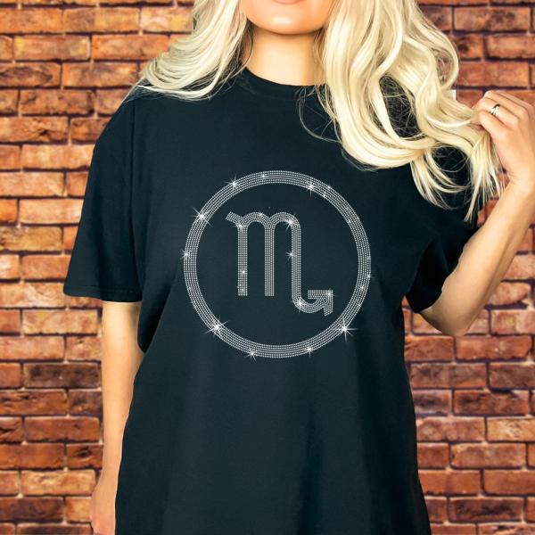 Scorpion Sign Retro Style Rhinestone T-Shirt, Vintage Inspired Design Scorpion Comfort Colors Shirt, Unique Birthday Gift for Best Friend