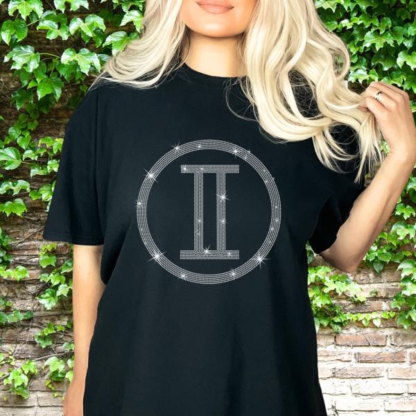 Gemini Sign Glittering Rhinestone T-Shirt, Retro Astrology Shirts, Birthday Horoscope Shirt, Unisex Shirt Gift For Gemini Girls and Men