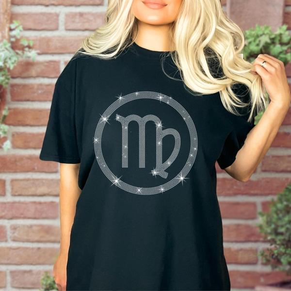 Virgo Sign Fashionable Rhinestone T-Shirt, Birth Month T-Shirt, Zodiac Astrological Unisex Sweatshirt, Funny Virgo Gift For Him Or Her