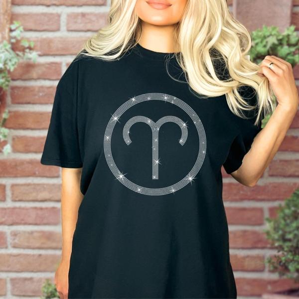 Aries Sign Unique Design Rhinestone T-Shirt, Birthday Gift for Women or Men, Astrology Shirt, Horoscope Shirt, Ladies Favorite Sweatshirt