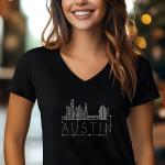 Austin Rhinestone T-Shirt, Sparkling City Skyline Tee, Women Casual Top, Texas Pride Shirt, Travel Gift, Cityscape Design Outfit