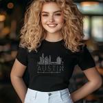 Austin Rhinestone T-Shirt, Sparkling City Skyline Tee, Women Casual Top, Texas Pride Shirt, Travel Gift, Cityscape Design Outfit