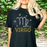 Virgo Rhinestone Shiny T-Shirt, Birthday Tee with Zodiac Symbol, Funny Virgo Gift For Women, Groovy Unique Design Astrological Shirt