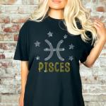 Pisces Sparkling Rhinestone T-Shirt, Retro Aesthetic Birth Sign Tee, Horoscope character Shirt, Zodiac Birthday Gift for Astrology Lover