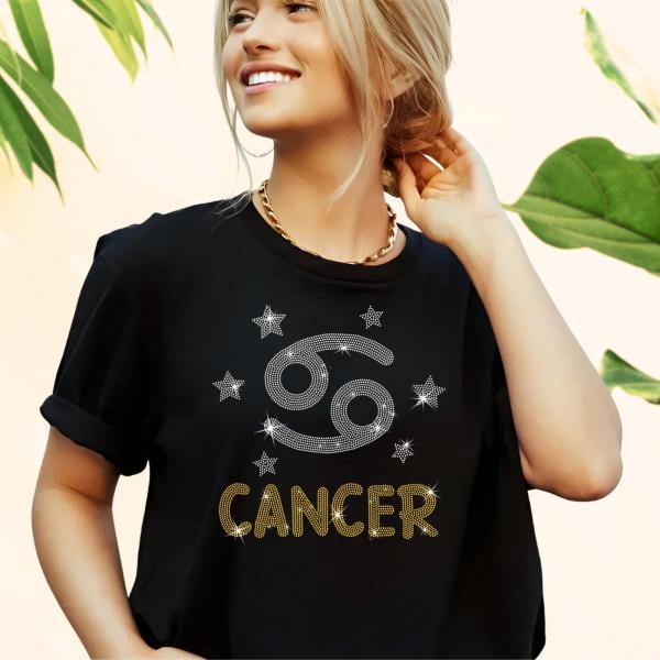 Cancer Zodiac Rhinestone T-Shirt,  Crab Water Sign Shirt, Aesthetic Astrological Sweatshirt, Horoscope Birthday Gift Shirt for Your Loving