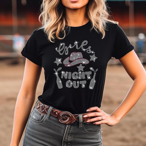 Girl Night Out Rhinestone T-Shirt, Stylish & Comfortable Shirt for Her, Trendy Cowgirl Shirt, Let's Go Ladies Night, Girls Night Out Shirt