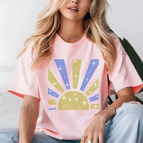Sun Rhinestone Shirt, Sunshine Shirt, Summer Tee, Boho Shirt, Nature Lover Tee, Summer Beach T-Shirt, Minimalist Outfit, Summer Vacation Tee