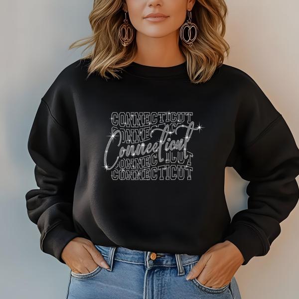 Connecticut Rhinestone Football T-Shirt - Sparkly Game Day Tee for Fans, Tailgates & Sports Events - Game Day Gift for Football Lovers