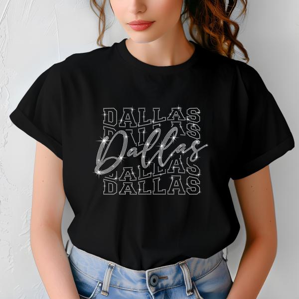 Dallas Rhinestone Football T-Shirt - Sparkly Game Day Tee for Fans, Tailgates & Sports Events - Game Day Gift for Football Lovers