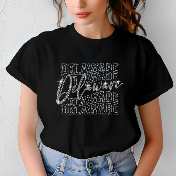 Delaware Rhinestone Football T-Shirt - Sparkly Game Day Tee for Fans, Tailgates & Sports Events - Game Day Gift for Football Lovers