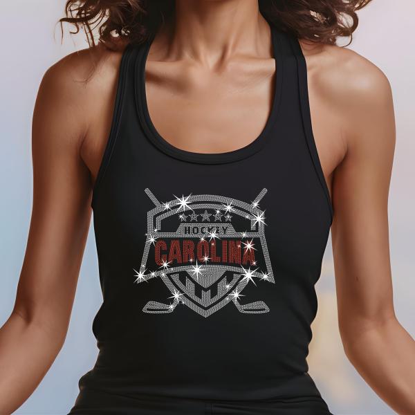 Carolina Hockey Rhinestone T-Shirt, Bling Sports Tee, Sparkling Hockey Shirt, Custom Team Apparel, Game Day Shirt, Gift for Fans