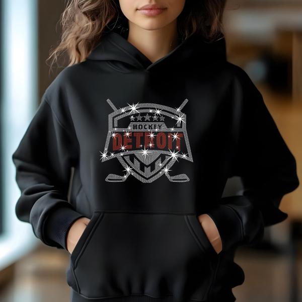 Detroit Hockey Rhinestone T-Shirt, Bling Sports Tee, Sparkling Hockey Shirt, Custom Team Apparel, Game Day Shirt, Gift for Fans