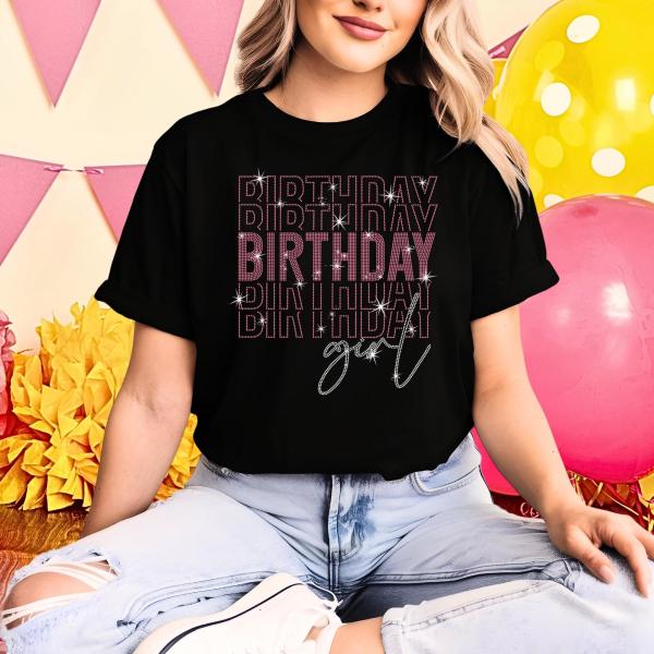 Birthday Girl Rhinestone T-Shirt, Gift Tee-Shirt from Dad and Mom, Present Idea for Daughter, Groovy Party Outfit, Women Outdoor Shirt