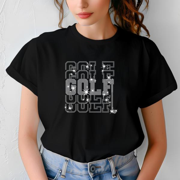 Golf Retro Stylish Rhinestone T-Shirt, Sparkly Women's Golf Tee, Golf Lover Shirt, Bling Golf Apparel, Gift for Golfers, Golf Fashion
