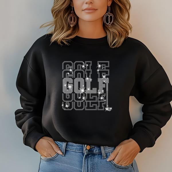 Golf Retro Stylish Rhinestone T-Shirt, Sparkly Women's Golf Tee, Golf Lover Shirt, Bling Golf Apparel, Gift for Golfers, Golf Fashion