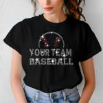 Custom Rhinestone Baseball T-Shirt - Personalized Bling Baseball Tee - Women's Sparkle Sports Shirt - Game Day Baseball Fan Gift