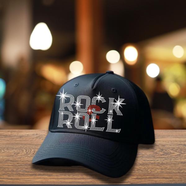 Rock & Roll Rhinestone Hat, Rock n' Roll Hat, Rock Music Hat, Rock Concert Hat, Snapback 5 Panel Cap