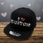 I Heart Custom  Rhinestone Caps, Personalized Summer Caps, Special Concert Headwear, Best Gift for Girlfriend or Boyfriend