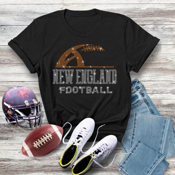 New England Rhinestone Sunday Football T-Shirt, Bright Colors Retro Game Day Adult Shirt, Game Day Gift Idea for Sports Lovers