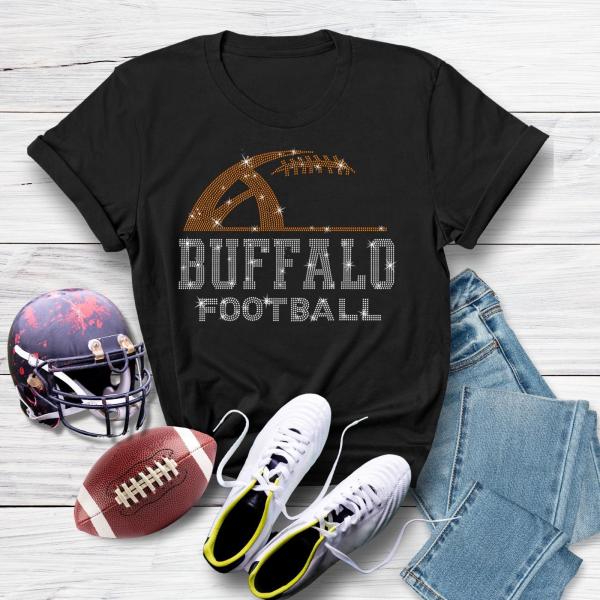 Buffalo Rhinestone Sunday Football T-Shirt, Football Season Favorite Shirt for Sports Lovers, Sports Outfit, Christmas Gift for Moms or Dads