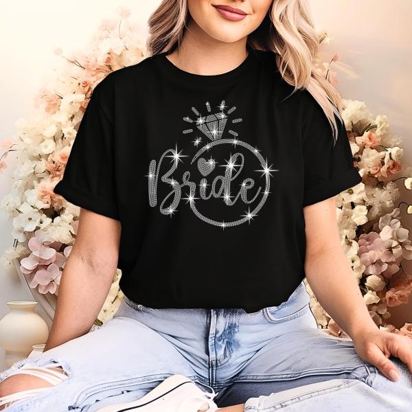 Bride Rhinestone T-Shirt With Iconic Diamond and Heart, Beach Bach Party Matching Shirt, Bridal Shower Tee-Shirt, Funny Wedding Gift