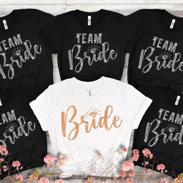 Bride Team Rhinestone T-Shirt, Bridal Party Tee-Shirt, Bride Squad & Crew Matching Shirt, Beach Bachelorette Top, Bridesmaid Proposal Gift