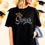 Senior With Hat Rhinestone T-Shirt, Gift for Graduate, Graduation Tee-Shirt Gift for Mom, Graduation Party Shirt, Senior 2025 Sweatshirt