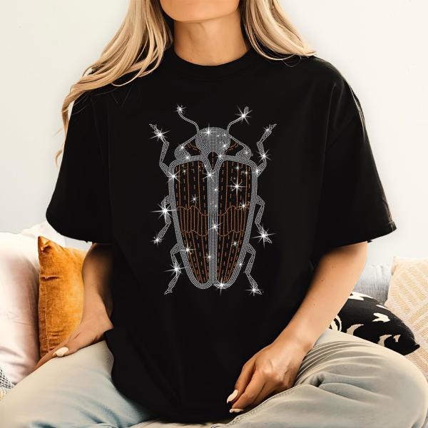 Beetle Designed Rhinestone T-Shirt, Insect design Tee-Shirt, Unique Bug Tee, Entomology Shirt, Natural Lovers Gift Idea, Camping Sweatshirt