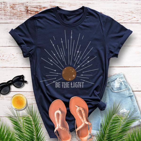 Sun-Be The Light Rhinestone Shirt, Comfort Colors Inspirational Sun Shirt, Religious Streetwear, Trending Christian Tee Shirt for Her or Him